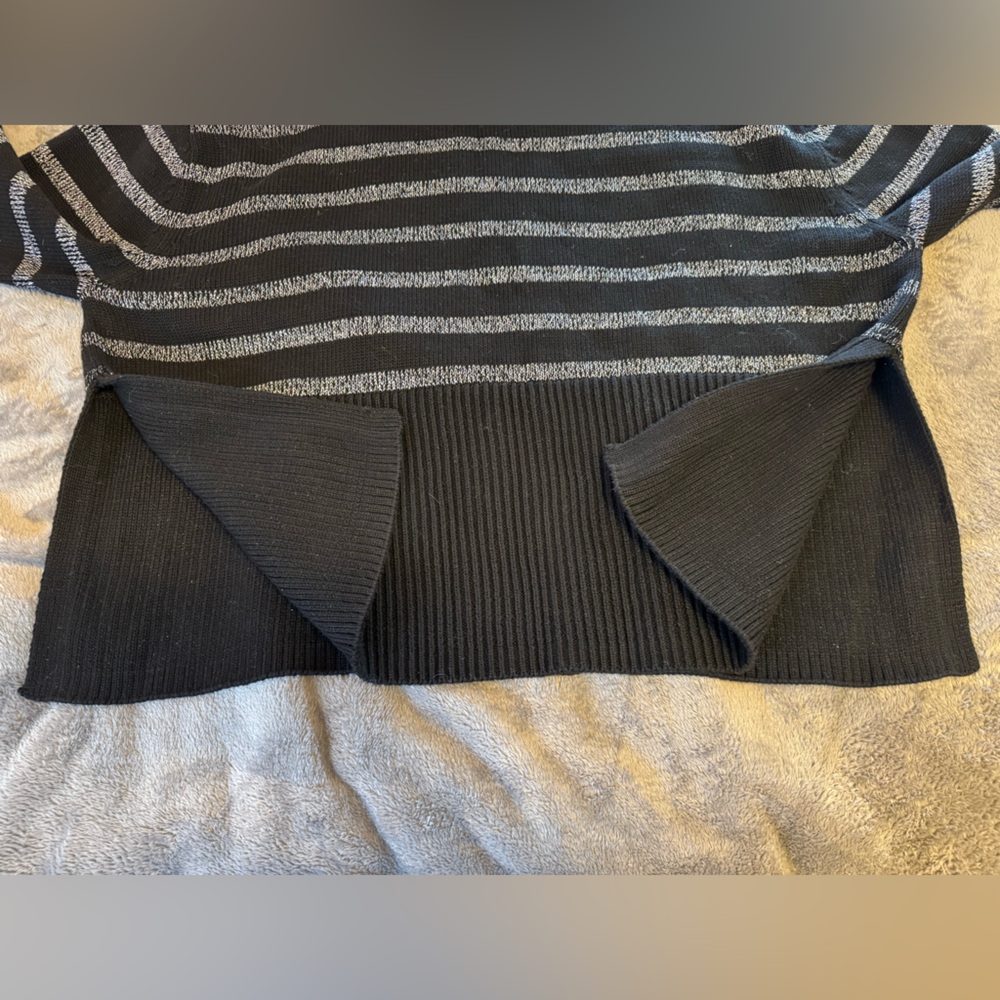 GAP Black Oversized Turtleneck Sweater with Metallic Silver Stripes. PTP 24.5” - Picture 2 of 7